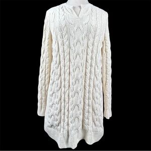 J.Jill Chenille Fisherman Cable Knit Tunic Sweater Medium Ivory Long Sleeve Cozy